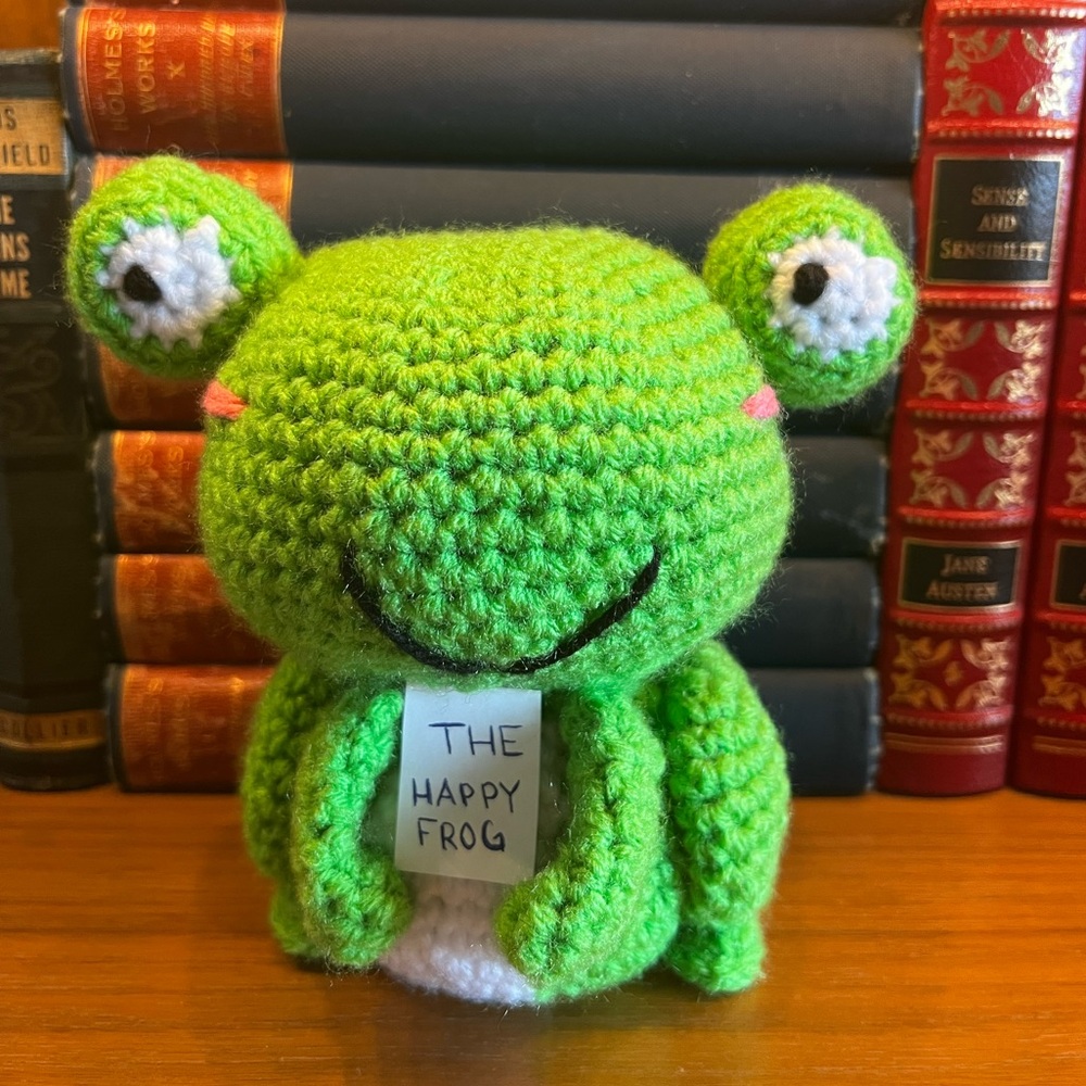 The Happy Frog Stuffed Animal Plushie Hand Crocheted! - Picture 1 of 11